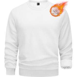 imageTACVASEN Mens Long Sleeve Crewneck Sweatshirt Winter and Fall Casual Warm Sweatshirt Fleece Lined PulloverWhite