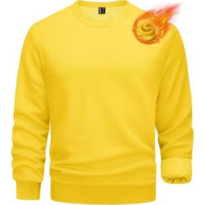 imageTACVASEN Mens Long Sleeve Crewneck Sweatshirt Winter and Fall Casual Warm Sweatshirt Fleece Lined PulloverYellow