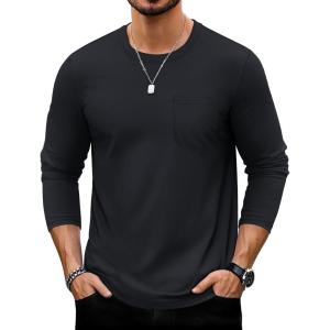 imageTACVASEN Mens Long Sleeve Tee Shirts Cotton Lightweight Casual Pocket Crew Neck Work T Shirts for All Season01black