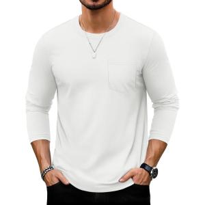 imageTACVASEN Mens Long Sleeve Tee Shirts Cotton Lightweight Casual Pocket Crew Neck Work T Shirts for All Season02white