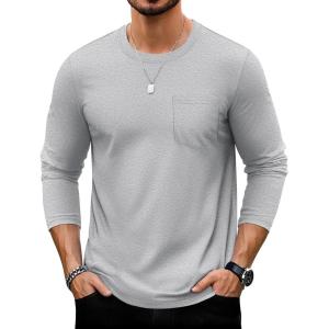 imageTACVASEN Mens Long Sleeve Tee Shirts Cotton Lightweight Casual Pocket Crew Neck Work T Shirts for All Season04light Gray