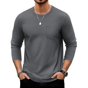 imageTACVASEN Mens Long Sleeve Tee Shirts Cotton Lightweight Casual Pocket Crew Neck Work T Shirts for All Season06dark Gray