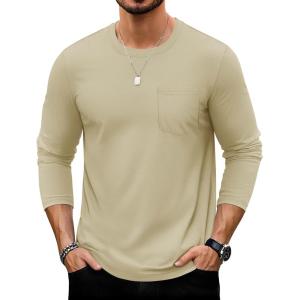 imageTACVASEN Mens Long Sleeve Tee Shirts Cotton Lightweight Casual Pocket Crew Neck Work T Shirts for All Season07khaki