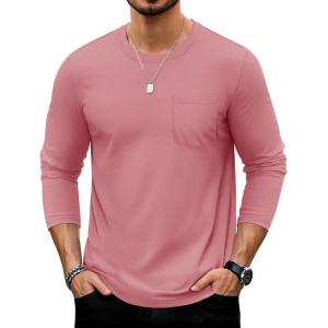 imageTACVASEN Mens Long Sleeve Tee Shirts Cotton Lightweight Casual Pocket Crew Neck Work T Shirts for All Season10graypink