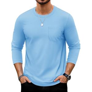 imageTACVASEN Mens Long Sleeve Tee Shirts Cotton Lightweight Casual Pocket Crew Neck Work T Shirts for All Season11waterfall Blue