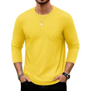 imageTACVASEN Mens Long Sleeve Tee Shirts Cotton Lightweight Casual Pocket Crew Neck Work T Shirts for All Season12yellow