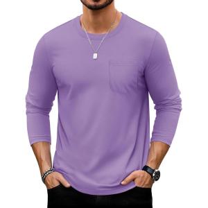 imageTACVASEN Mens Long Sleeve Tee Shirts Cotton Lightweight Casual Pocket Crew Neck Work T Shirts for All Season13light Purple