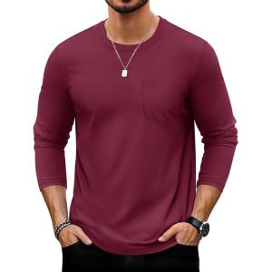 imageTACVASEN Mens Long Sleeve Tee Shirts Cotton Lightweight Casual Pocket Crew Neck Work T Shirts for All Season14winered