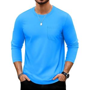 imageTACVASEN Mens Long Sleeve Tee Shirts Cotton Lightweight Casual Pocket Crew Neck Work T Shirts for All Season17azure