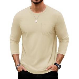 imageTACVASEN Mens Long Sleeve Tee Shirts Cotton Lightweight Casual Pocket Crew Neck Work T Shirts for All Season18lightapricot