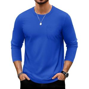 imageTACVASEN Mens Long Sleeve Tee Shirts Cotton Lightweight Casual Pocket Crew Neck Work T Shirts for All Season20colorblue