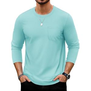 imageTACVASEN Mens Long Sleeve Tee Shirts Cotton Lightweight Casual Pocket Crew Neck Work T Shirts for All Season21light Lake Blue