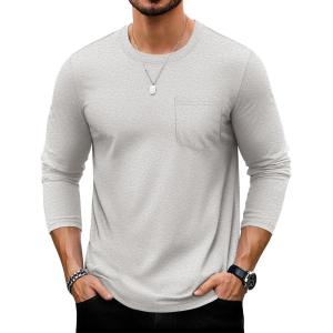 imageTACVASEN Mens Long Sleeve Tee Shirts Cotton Lightweight Casual Pocket Crew Neck Work T Shirts for All Season22beige Gray