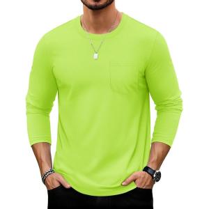 imageTACVASEN Mens Long Sleeve Tee Shirts Cotton Lightweight Casual Pocket Crew Neck Work T Shirts for All Season23fluorescent Green