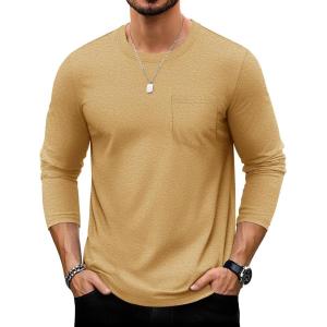 imageTACVASEN Mens Long Sleeve Tee Shirts Cotton Lightweight Casual Pocket Crew Neck Work T Shirts for All Season24yellow Gray
