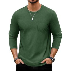 imageTACVASEN Mens Long Sleeve Tee Shirts Cotton Lightweight Casual Pocket Crew Neck Work T Shirts for All Season25dark Green Gray