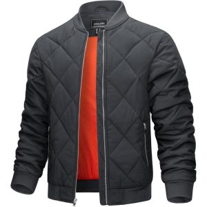 imageTACVASEN Mens Padded Jackets Winter Full Zipper Fleece Outwear Casual Windproof Bomber Varsity CoatDark Grey