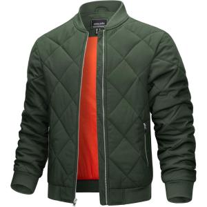 imageTACVASEN Mens Padded Jackets Winter Full Zipper Fleece Outwear Casual Windproof Bomber Varsity CoatGreen