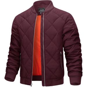 imageTACVASEN Mens Padded Jackets Winter Full Zipper Fleece Outwear Casual Windproof Bomber Varsity CoatRed