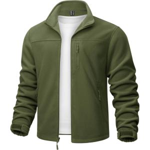 imageTACVASEN Mens Polar Fleece Jacket Full Zip Lightweight Tactical Jacket with Pockets Winter Coats Warm Casual Hiking OutdoorArmy Green