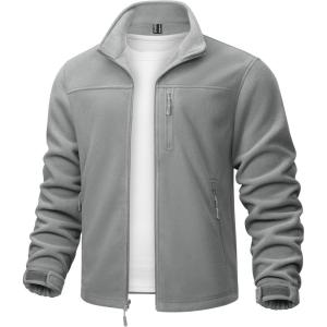 imageTACVASEN Mens Polar Fleece Jacket Full Zip Lightweight Tactical Jacket with Pockets Winter Coats Warm Casual Hiking OutdoorLight Grey