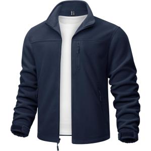 imageTACVASEN Mens Polar Fleece Jacket Full Zip Lightweight Tactical Jacket with Pockets Winter Coats Warm Casual Hiking OutdoorNavy