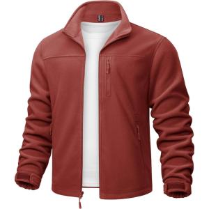 imageTACVASEN Mens Polar Fleece Jacket Full Zip Lightweight Tactical Jacket with Pockets Winter Coats Warm Casual Hiking OutdoorOrange Red