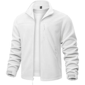 imageTACVASEN Mens Polar Fleece Jacket Full Zip Lightweight Tactical Jacket with Pockets Winter Coats Warm Casual Hiking OutdoorWhite