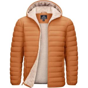 imageTACVASEN Mens Puffer Jacket Hooded Sherpa Lined Water Resistant Windproof Insulated Jacket Warm Winter Puffy CoatLight Brown