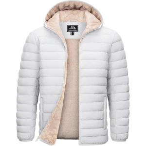 imageTACVASEN Mens Puffer Jacket Hooded Sherpa Lined Water Resistant Windproof Insulated Jacket Warm Winter Puffy CoatWhite