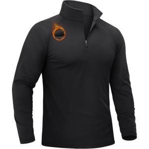 imageTACVASEN Mens Quarter Zip Pullover Fleece Lined Long Sleeve 14 Zip Golf Shirt Athletic Running Fishing SweatshirtsBlack