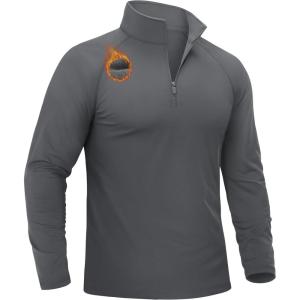 imageTACVASEN Mens Quarter Zip Pullover Fleece Lined Long Sleeve 14 Zip Golf Shirt Athletic Running Fishing SweatshirtsDark Grey