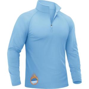 imageTACVASEN Mens Quarter Zip Pullover Fleece Lined Long Sleeve 14 Zip Golf Shirt Athletic Running Fishing SweatshirtsLight Blue