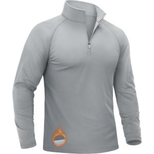 imageTACVASEN Mens Quarter Zip Pullover Fleece Lined Long Sleeve 14 Zip Golf Shirt Athletic Running Fishing SweatshirtsLight Grey