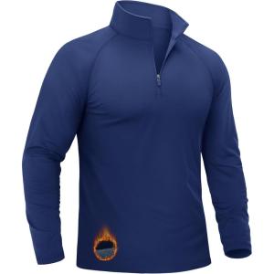imageTACVASEN Mens Quarter Zip Pullover Fleece Lined Long Sleeve 14 Zip Golf Shirt Athletic Running Fishing SweatshirtsNavy