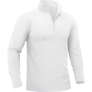 imageTACVASEN Mens Quarter Zip Pullover Fleece Lined Long Sleeve 14 Zip Golf Shirt Athletic Running Fishing SweatshirtsWhite