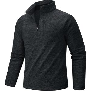 imageTACVASEN Mens Quarter Zip Pullover Long Sleeve Thermal Fleece Sweater Lightweight Casual Golf Sweatshirt with Zipper PocketBlack