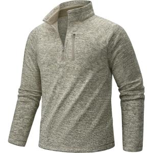 imageTACVASEN Mens Quarter Zip Pullover Long Sleeve Thermal Fleece Sweater Lightweight Casual Golf Sweatshirt with Zipper PocketKhaki