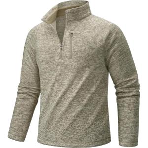 imageTACVASEN Mens Quarter Zip Pullover Long Sleeve Thermal Fleece Sweater Lightweight Casual Golf Sweatshirt with Zipper PocketLight Yellow