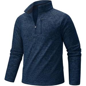imageTACVASEN Mens Quarter Zip Pullover Long Sleeve Thermal Fleece Sweater Lightweight Casual Golf Sweatshirt with Zipper PocketNavy