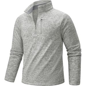 imageTACVASEN Mens Quarter Zip Pullover Long Sleeve Thermal Fleece Sweater Lightweight Casual Golf Sweatshirt with Zipper PocketWhite