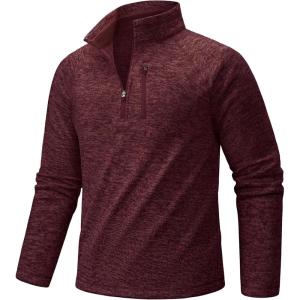 imageTACVASEN Mens Quarter Zip Pullover Long Sleeve Thermal Fleece Sweater Lightweight Casual Golf Sweatshirt with Zipper PocketWine Red