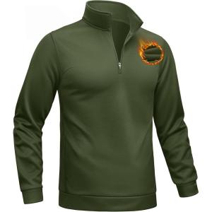 imageTACVASEN Mens Quarter Zip Pullover Sweatshirts Lightweight Fleece Lined Thermal Sweatshirts 14 Zip Golf SweatersArmy Green