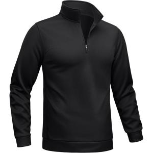 imageTACVASEN Mens Quarter Zip Pullover Sweatshirts Lightweight Fleece Lined Thermal Sweatshirts 14 Zip Golf SweatersBlack