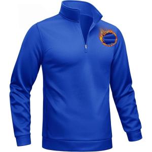 imageTACVASEN Mens Quarter Zip Pullover Sweatshirts Lightweight Fleece Lined Thermal Sweatshirts 14 Zip Golf SweatersColor Blue
