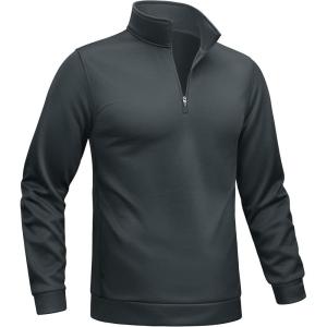 imageTACVASEN Mens Quarter Zip Pullover Sweatshirts Lightweight Fleece Lined Thermal Sweatshirts 14 Zip Golf SweatersDark Grey
