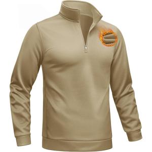 imageTACVASEN Mens Quarter Zip Pullover Sweatshirts Lightweight Fleece Lined Thermal Sweatshirts 14 Zip Golf SweatersKhaki