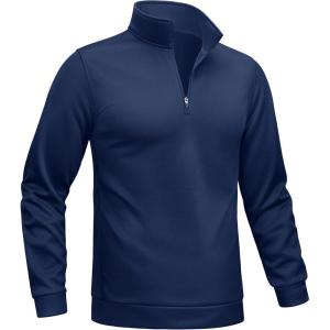 imageTACVASEN Mens Quarter Zip Pullover Sweatshirts Lightweight Fleece Lined Thermal Sweatshirts 14 Zip Golf SweatersNavy