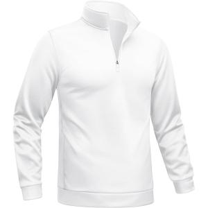 imageTACVASEN Mens Quarter Zip Pullover Sweatshirts Lightweight Fleece Lined Thermal Sweatshirts 14 Zip Golf SweatersWhite