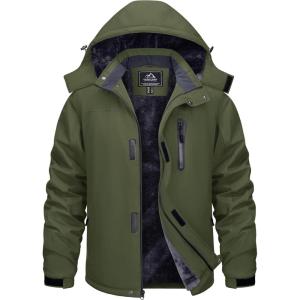 imageTACVASEN Mens Ski Snowboard Jacket Warm Winter Windproof Hiking Fishing Travel Fleece Lined Jacket Hooded with PocketsArmy Green